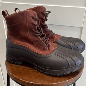 Sperry Brown Leather and Black Rubber Lace-Up Waterproof Boots